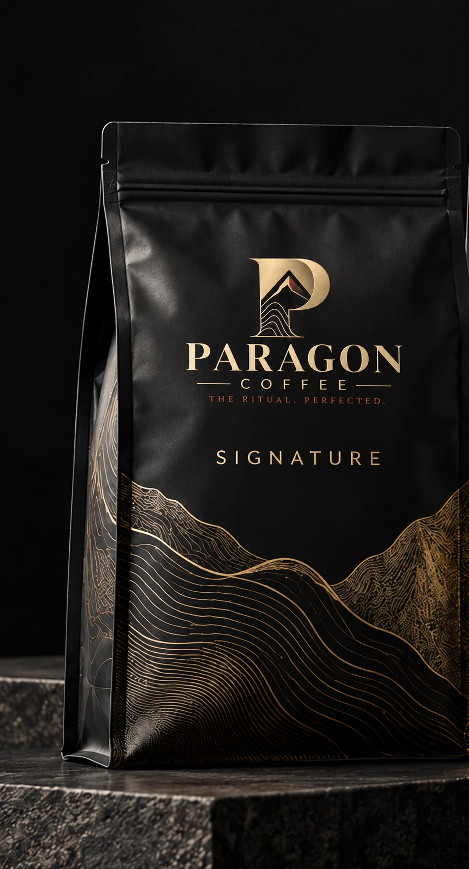 Paragon Signature coffee bag with approved gold logo